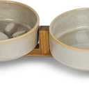 Ceramic Slow Feeder Dog Bowl Set with Stand, Cute Paw Slow Feeding Food Bowl and Water Bowl for Medium Breed, 6.3" Ceramic Non Slip Dog Dishes, Grey