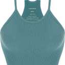 ODODOS Women's Crop Seamless Rib-Knit Camisole Strappy Racerback Crop Tank Tops, Sky Blue, Medium/Large