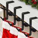 4 Pack Stocking Holders for Mantle, Mantle Garland Hangers, Fireplace Stocking and Garland Hanger, No Drilling Required, Adjustable, Metal, Black