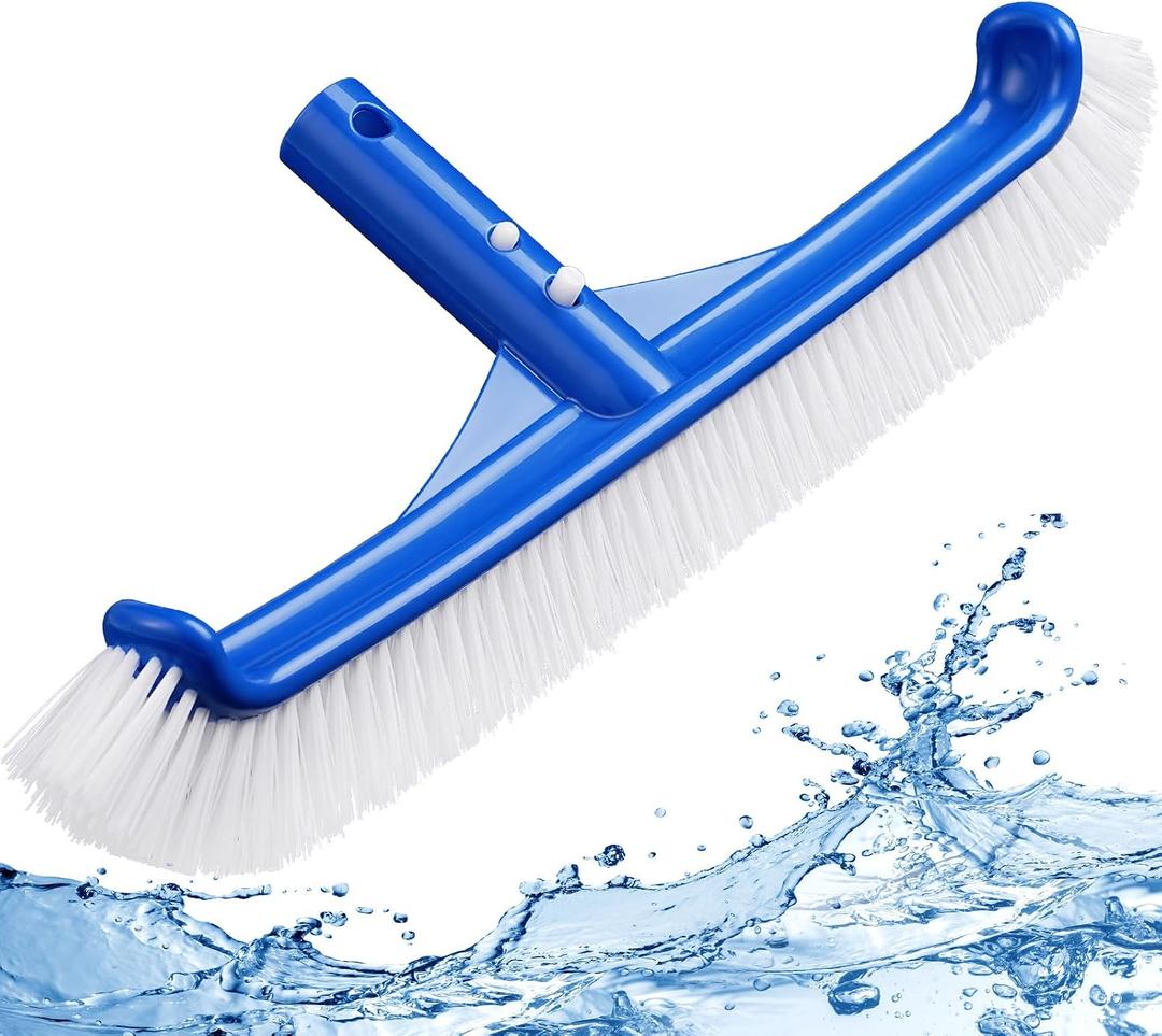 Pool Brush Head - 18" Pool Brush for Cleaning Pool Walls, Premium Swimming Pool Brush with Strong Bristle & EZ Clip, Curved Ends High-Efficiency Pool Accessories for Inground Pools, Tiles, Floors