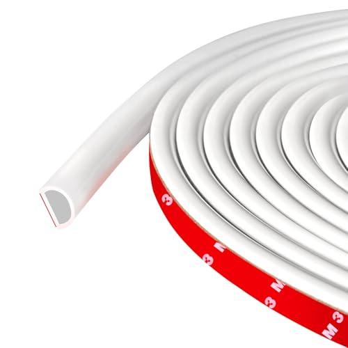 Weather Stripping Door Seal Self Adhesive Door Weather Strip Silicone D Shaped Seal Strip for Door Frame/Window Seal, 10Ft, White (3/8" W × 1/4" T)