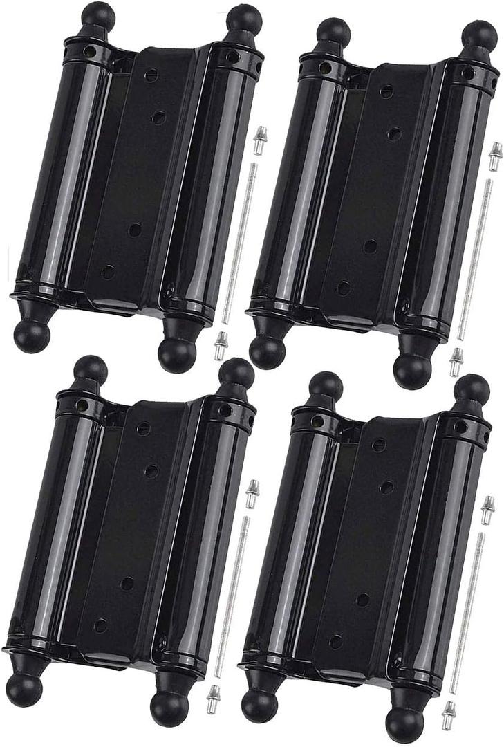 TamBee 4inch Double Action Hinge Saloon Door Hinges Swinging Door Hinge Heavy Duty Self Closing Black Steel Hinges with Screws