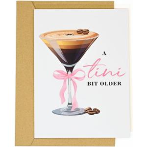 Espresso Martini Birthday Card-Funny Coffee & Cocktail Greeting Card for Women Best Friend Sister Daughter Wife-A Tini Bit Older Birthday Gift 21st 25th 30th (White-Tini)