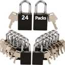 SEPOX Ultra-Durable Anti-Rust Outdoor Keyed Different Padlocks - Black 38mm (1-1/2") Long Shackle, 24-Pack w/ 3 Big Keys Each, Ideal for Gate, Storage, Locker, Fence & Lock-Out