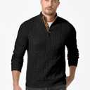 JMIERR Men's Cable Knit Pullover Sweater Casual Long Sleeve Stand Collar Button Knitted Sweaters (Large, 0 Black)