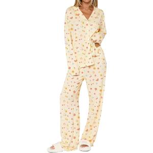 Dressmine Ladies Long Sleeve Cute Pajama Sets 2 Piece Fall Outfits Button Up Pjs Set Loungewear, Size XS
