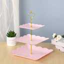 Tosnail 3-Pack 3 Tiers Plastic Cupcake Dessert Stand, Tiered Serving Trays with Gold Rod, Candy Pastry Holders for Baby Shower, Wedding and Party, Pink Plates