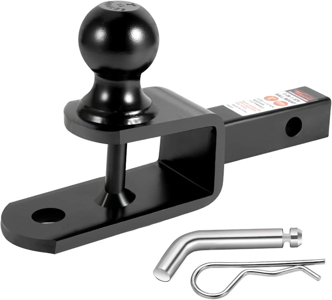 84031 Towever ATV Hitch Ball Mount 2 inch Ball with 1-1/4 inch Solid Shank, with 1/2 inch Pin & Clip, Rated 2000 lbs