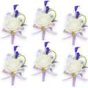 AuroraAria Snow White Boutonniere for Men,Set of 6,Groom Boutonniere for Wedding,Anniversary,Homecoming,Formal Dinner Party,Wedding Decor,Artificial Snow White Rose