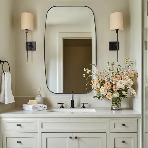 ANDY STAR 24x40” Black Bathroom Mirror, Oblong Vanity Mirror with Stainless Steel Metal Frame, Matte Black Oval Mirror for Over Sink, Modern Anti Rust Wall Mounted