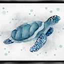 Blue Happy Turtle Bubbles Wall Plaque Art,"18x12"