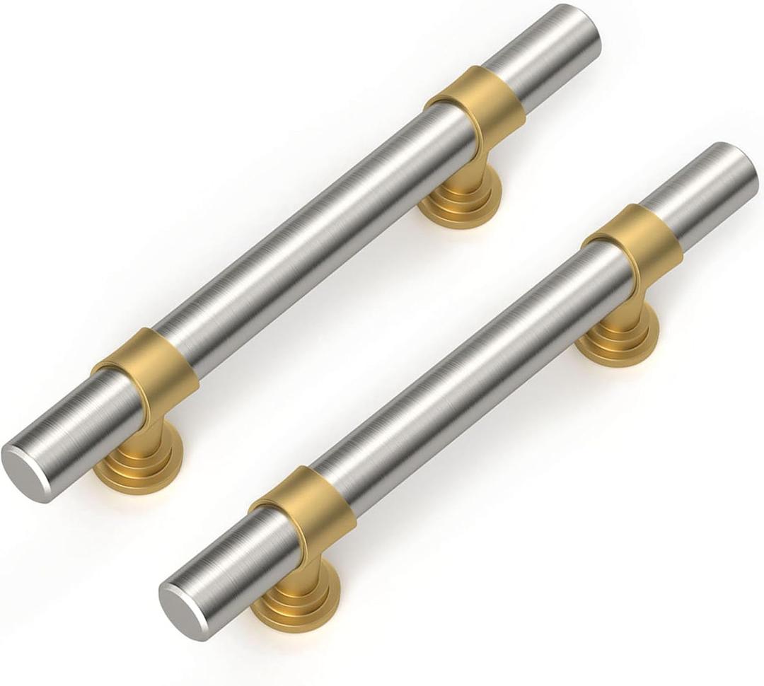 homdiy 25 Pack 3-3/4 Inch Brushed Nickel and Gold Cabinet Pulls Silver Cabinet Handles Brushed Nickel Handles for Cabinets Modern Kitchen Hardware Closet and Bathroom Cabinets Hardware (3-3/4in(96mm) Hole Centers)