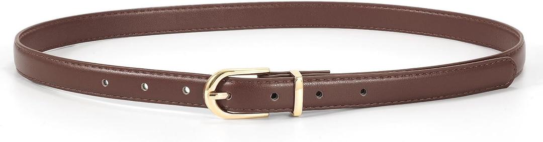JASGOOD Womens Skinny Leather Belt Ladies Thin Faux Leather Belt with Gold/Silver Buckle for Jeans Dress Pants (Fit waist size 26-30 inch)