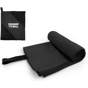 Camping Towel L Size Microfiber Quick Dry Lightweight Travel Body Swimming Pool Beach Hot Yoga Mat Towels (Black, 1 Pack L)