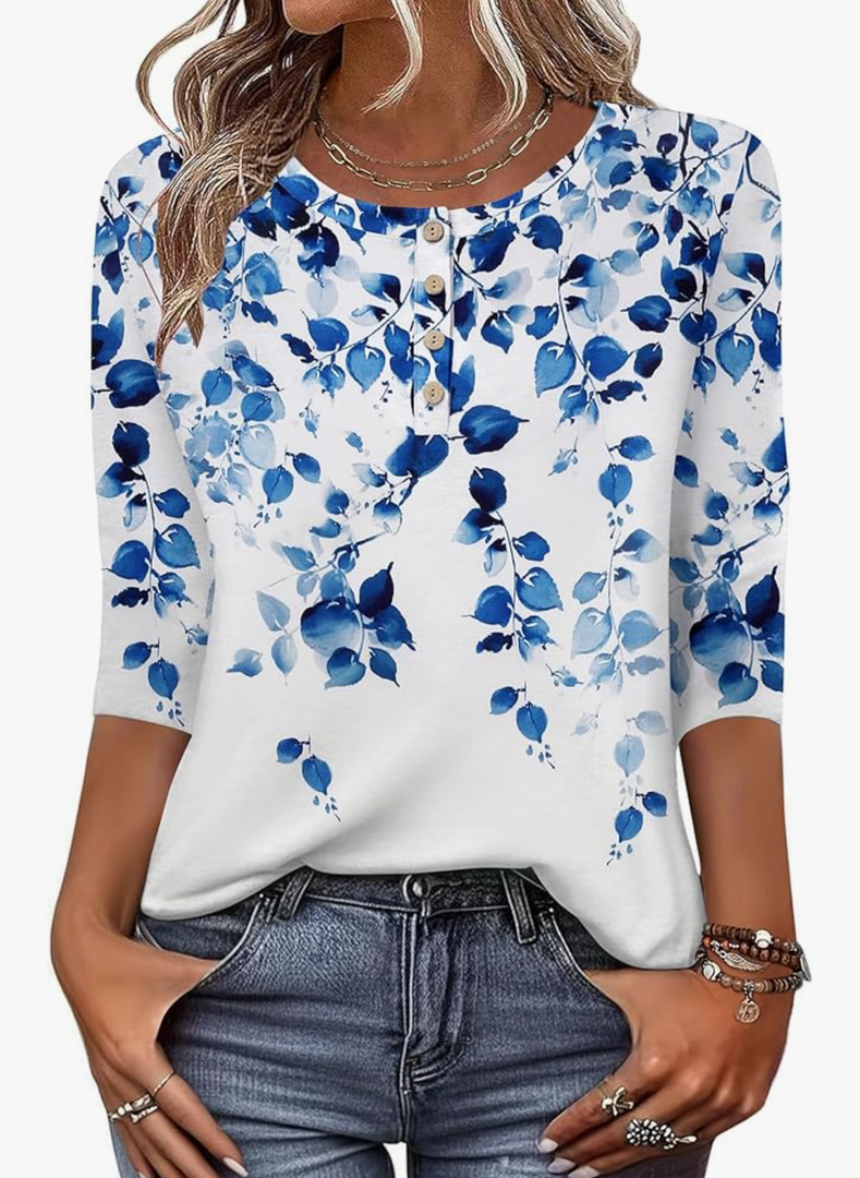 Zeagoo 3/4 Length Sleeve Women Tops Crew Neck Blouses Dressy Casual Summer T Shirts Loose Fit Business Work Clothes 2XL