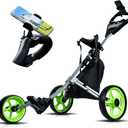 Lakehood Golf Push Cart, Golf Pull Cart for Golf Clubs and Golf Bag, Golf Push Carts Three Wheel Easy to Folding Scorecard Holder with Mobile Phone Holder Storage Bag Golf Carts (Green)