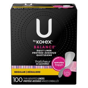 U by Kotex Balance Daily Wrapped Panty Liners, Light Absorbency, Regular Length, 100 Count