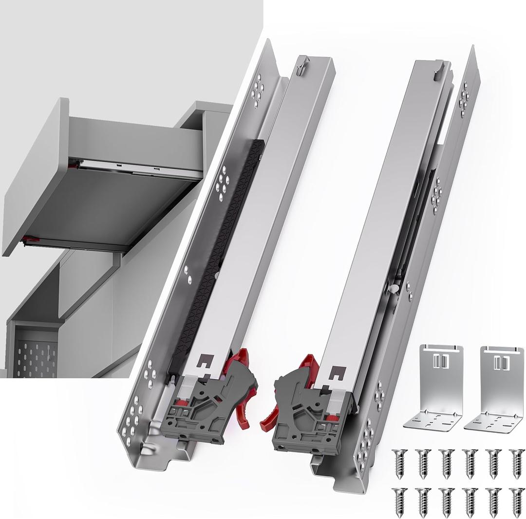 24 Inch Soft Close Undermount Drawer Slides, Full Extension, 80 Lbs Heavy Duty, Concealed Rails with Rear Mount Brackets for 5/8" Side Thickness, Face Frame or Frameless Application (1 Pair)