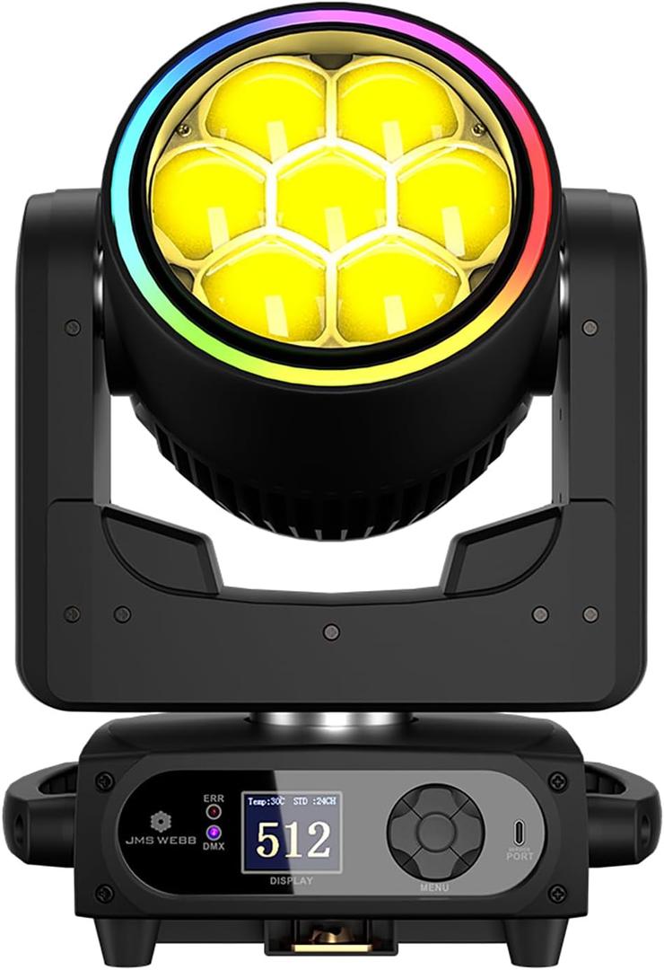 SHEHDS JMS WEBB 7x40W LED Moving Head Light | Motorized Zoom 5.8-31.4, RGBW Color Mixing, 7-Pixel Independent Control, DMX512 for Stage Wedding Concert, Upgrade