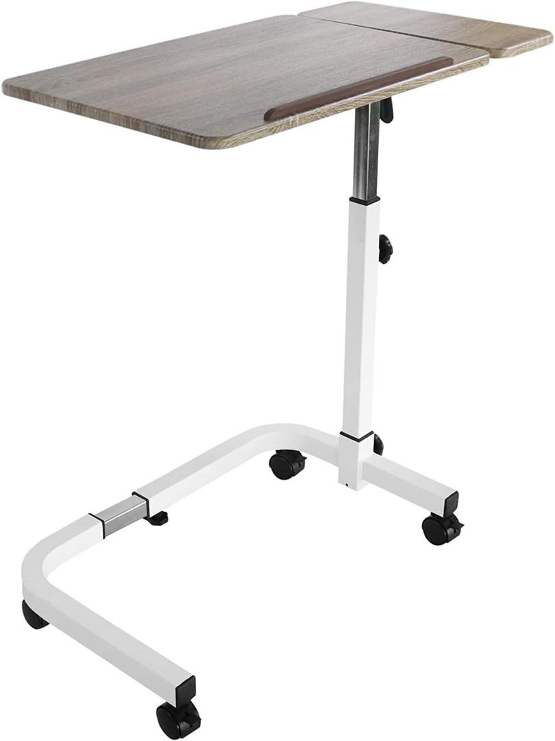 KMINA - Overbed Table with Wheels Adjustable Height, Tilt Top Bedside for Home Use, Medical (Wood)