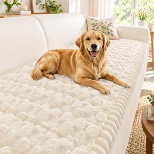 Smiry Couch Covers for Dogs, Non Slip Fuzzy Pet Sofa Protector Washable | Pet Friendly, Soft Thick Flannel Couch Covers for Sofa, Fits 3-4 Cushion Sofa, Cream, 27.6" x 82.7"