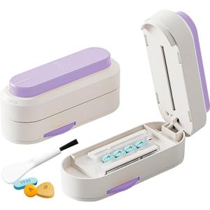 Multiple Pill Cutter - Pill Cutter Splitter for Small Tiny Large Pills Professional | Vertical Press-Down Cutting & Adjustable | Sturdy Blade & Guard | Includes Cleaning Brush (Purple)