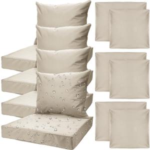 Mindsoft 4 Set Patio Cushion Covers Replacement Water UV Resistant Outdoor Cushion Slipcovers with Zipper Chair Seat Cushion Covers for Outdoor Furniture (24 x 20 Inch, 24 x 24 x 4 Inch, Light Khaki)