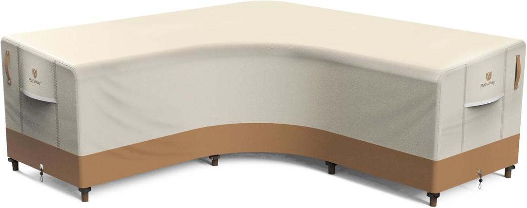 420D Outdoor V-Shaped Sectional Cover,Heavy Duty Anti UV Patio Sectional Sofa Cover with Air Vent, Waterproof Furniture Covers for Deck, Lawn,Backyard 90"x90" Khaki Brown