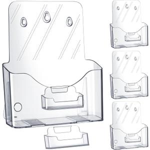 Memorywuu 4 Sets Acrylic Brochure and Business Card Holder 8.5 x 11'' Clear Brochure Display Stand with Removable Business Card Holder Plastic Flyer Stand for Magazine Pamphlet Booklet Journal