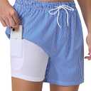 Roxdme Mens Swim Trunks with Compression Liner 5" Stretch Beach Shorts 2 in 1 Quick Dry with Zipper Pockets Board Shorts, Size XL