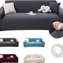 Stretch Couch Cover for 3 Cushion Sofa, Fits 74–90 Inch Couch, Thick Jacquard Waffle Fabric Slipcover, Washable Pet Friendly Furniture Protector with Elastic Bottom, Dark Gray, 3 Seats