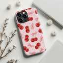 for iPhone 16 Pro Max Case, Wireless Charging Compatible,Dual-Layer Protection with Cute Wildflower, Soft Silicone + Hard Shell, Chic Phone Cover for Women - Sweet Cherry Bows