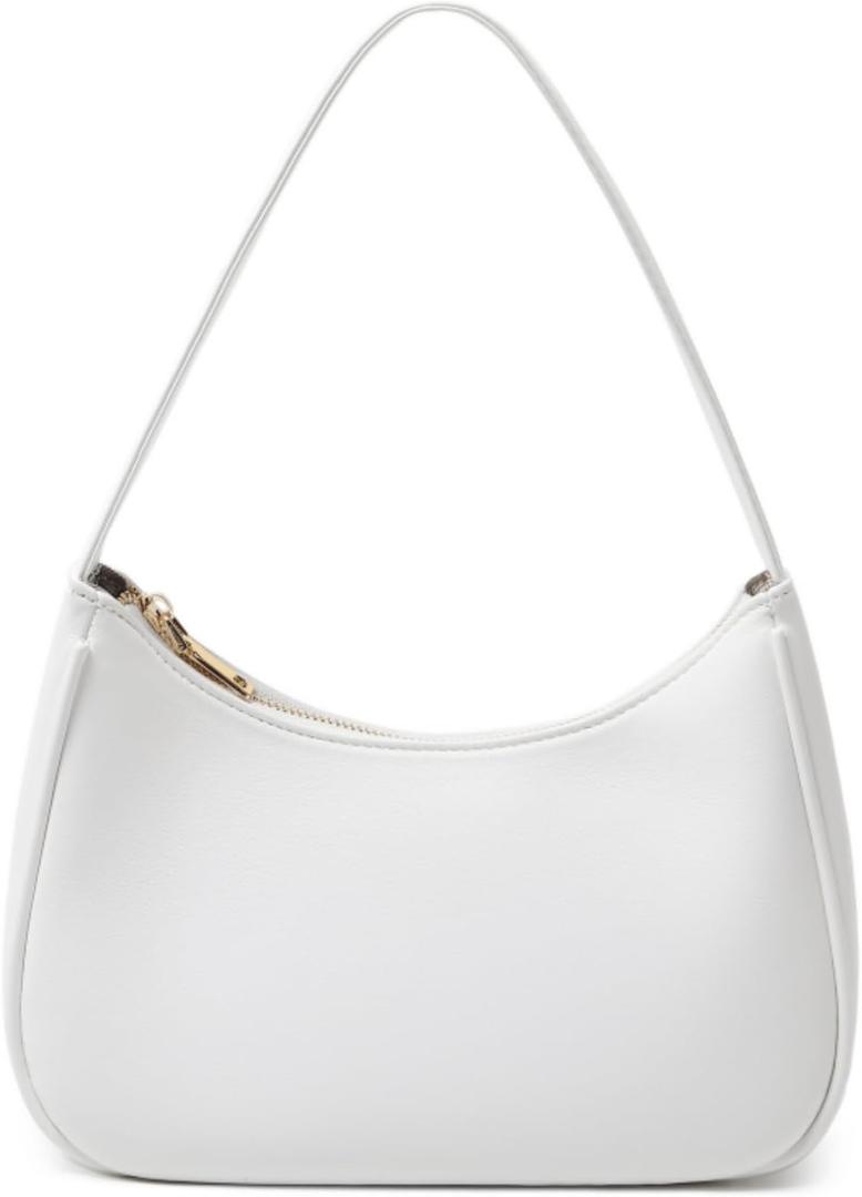 Shoulder Bags for Women, Cute Hobo Tote Handbag Mini Clutch Purse with Zipper Closure (Large, White)