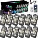 SUNPIE 12 Pods RGBW Rock Lights  Full Beam Angle, 30 High Power Chips, Aluminium Housing, Mounting Pads Included, IP67 Waterproof, Music Mode Underglow Lights, Fits Trucks, SUV, ATV, UTV, Boats