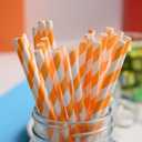 2 x YAOSHENG Paper Straws for drinking, 100 Pack Orange Striped paper straws for Party Supplies,Birthday,Wedding,Bridal/Baby Shower,Juice, shakes,Smoothies,cocktail (Orange)