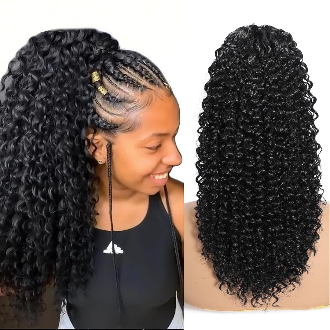 Curly Drawstring Ponytail Extension for Black Women 16 Inch Afro Kinky Curly Ponytail Drawstring Hair Extensions Synthetic Pony Tails Hairpiece for Daily Use(1B)