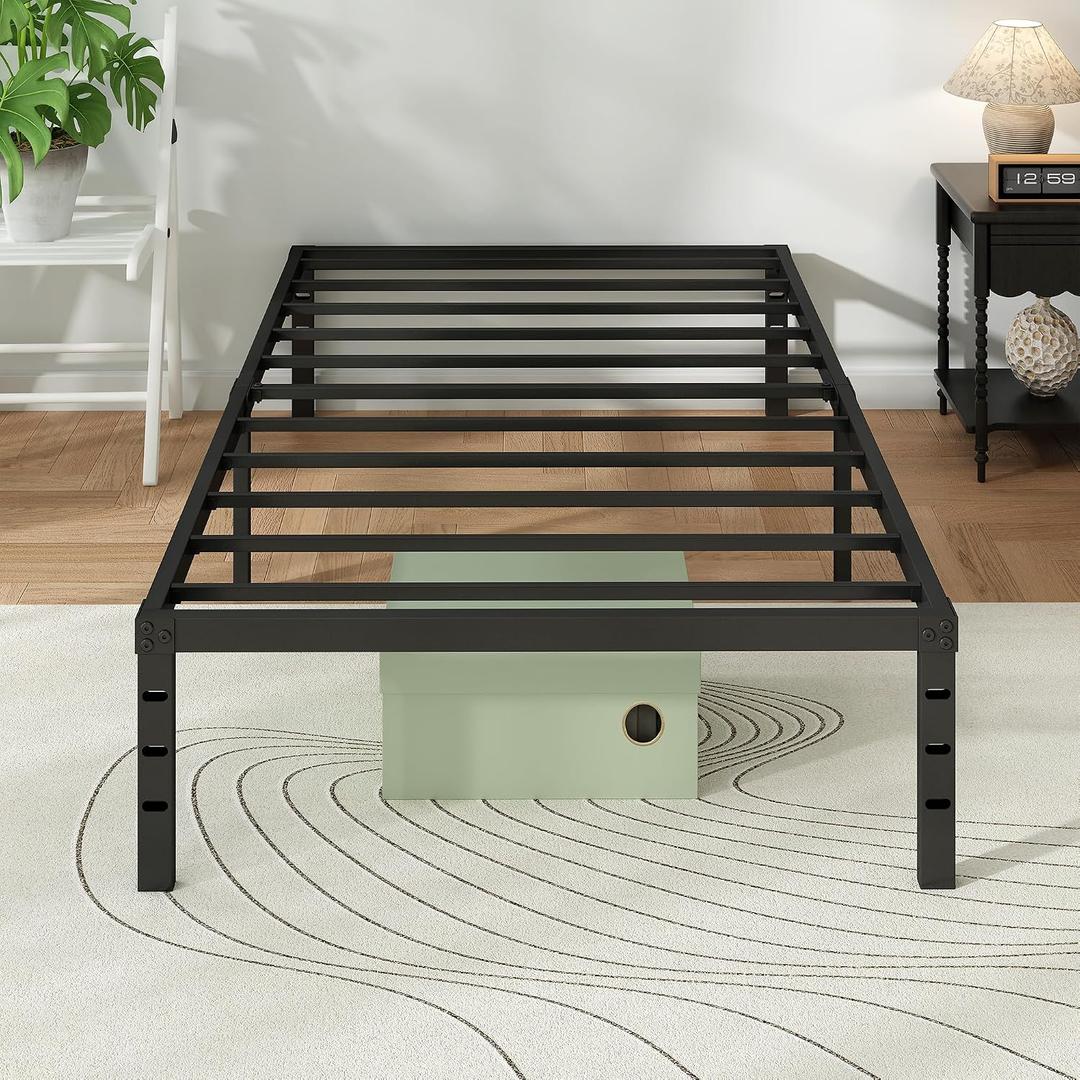 Metal Platform Bed Frame Twin Size, 18 Inch Height with Heavy Duty Steel Support, No Box Spring Needed, Easy Assembly and Underbed Storage,Black