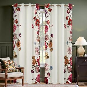 Jinchan Hannah Floral Blackout Curtains with Retro Vintage Beige Boho Flower Print Drapes for Bedroom Living Room Fall Decor Window Curtains Room Darkening 84 Inches Length 2 Panels Set with Grommet