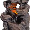 Cascading Indoor Tabletop Water Fountains with LED Light - Rockery Waterfall Fountain - Quiet and Relaxing Water Sound - Small 9.7 Inch Desktop Size - Home/Office Decor