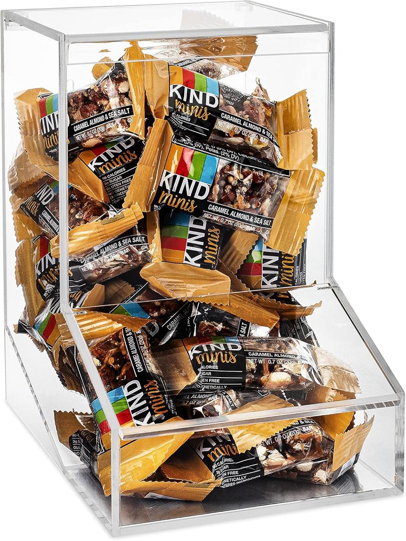 Acrylic Candy Dispenser Bin with 2 Lids for Bulk Candy, Bubble Gum, Lollipops, Chocolate, Cereal - Countertop Home Snack Dispenser