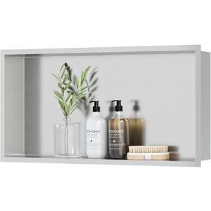 Neodrain No Tile Shower Niche, Shower Niche Bathroom Shelf, Inner Size 24" X 12" X 4", Brushed Stainless Steel Bathroom Wall Niche Cubby, NO Tile Needed Recessed Niche Shower for Storage