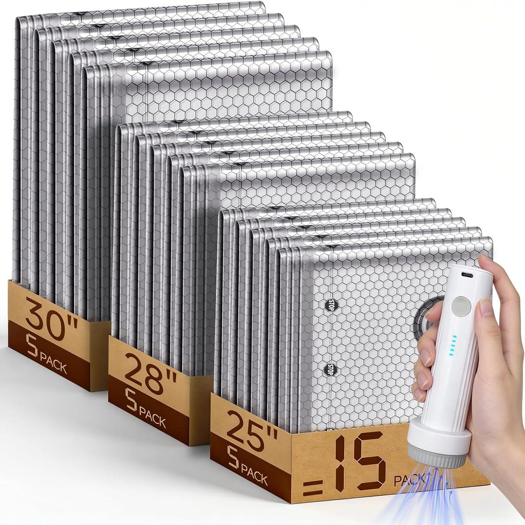 Space Saver Vacuum Storage Bags with Portable Electric Pump, Vacuum Seal Bags for Clothing Travel, Compression Bags for Travel & Home, Clothes, Blankets, Seasonal Storage, 15 Combo (5L/5M/5S)