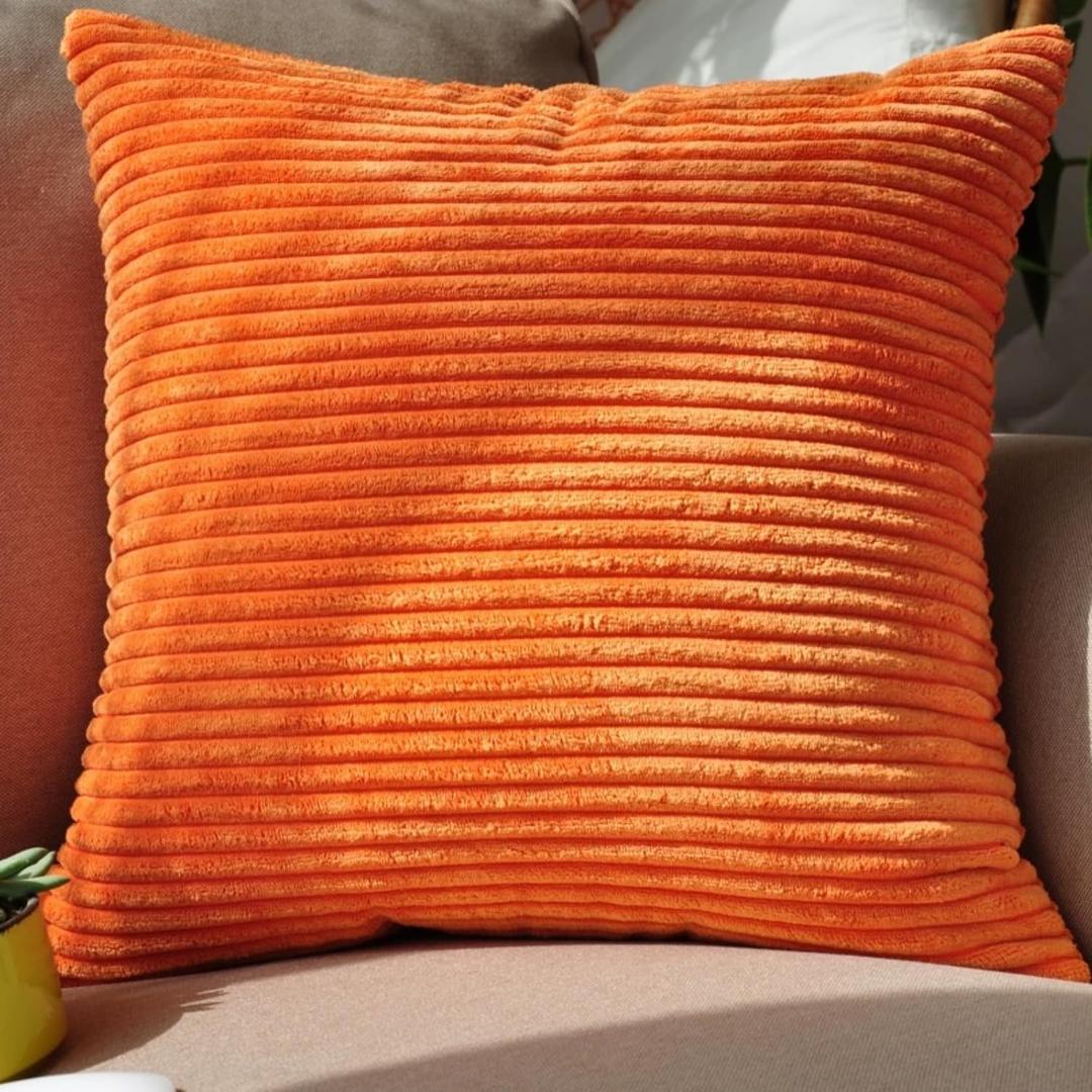 Round Corduroy Pillow Heaboard Decorative Throw Pillows with Insert for Sitting Up in Bed Backrest Body Support Sofa Daybed Dorm Bedroom (18''*18'', Fall Orange)