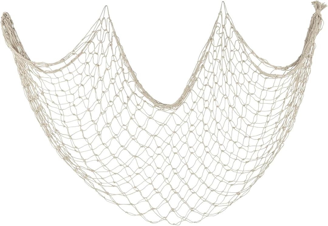 Decorative Fishing Net 80x40 Inch,Patioland Large Beige Picture Fish Net, Wall Photo Hanging Fishnet for Nautical Mermaid Pirate Ocean Themed Hawaii Beach Under The Sea Party Decorations (1PCS)