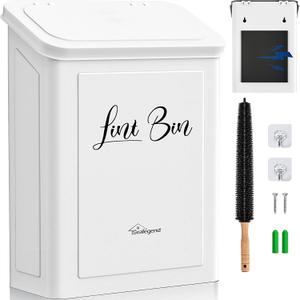 Sealegend Magnetic Lint Bin for Laundry Room with Dryer Lint Brush, Wall Mounted Metal Trash Can with Lid for Dryer, Space-Saving Laundry Organization and Storage, White