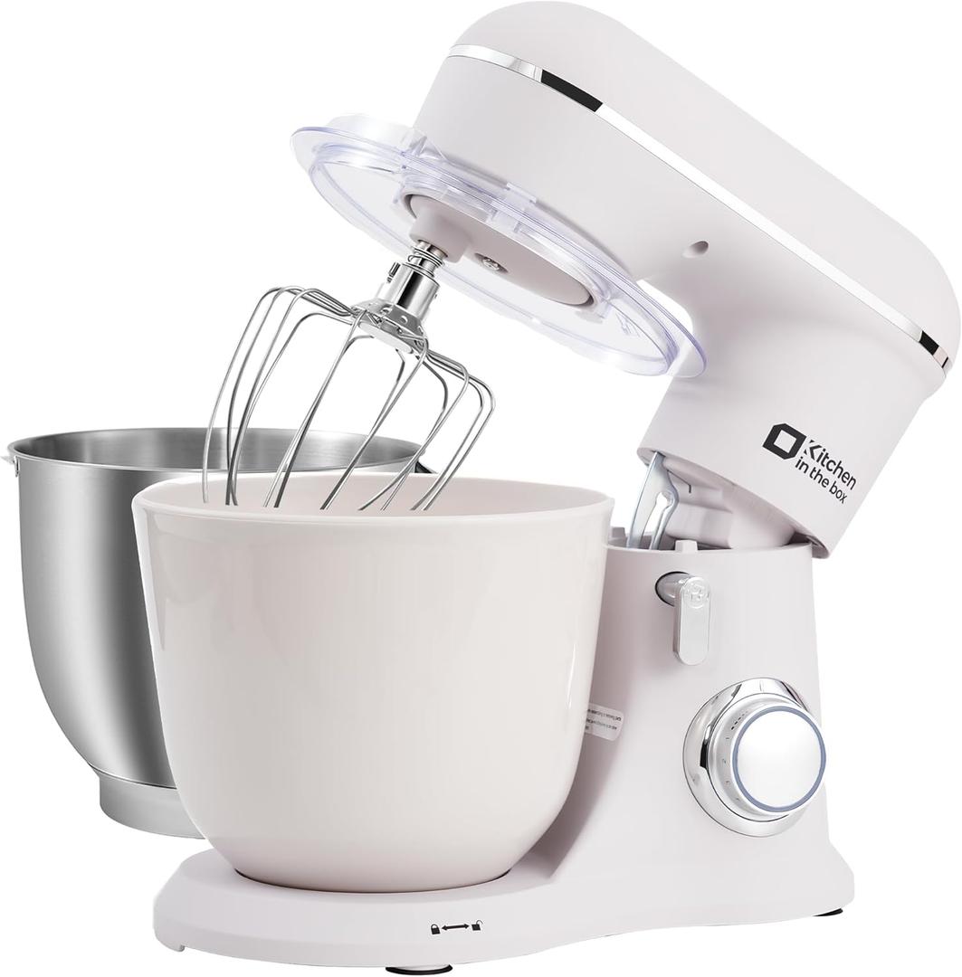 Kitchen in the box Stand Mixer, 4.5QT+5QT Two bowls Electric Kitchen Mixer, 10 Speeds Matte Finish Food Mixer with Egg Whisk,Dough Hook,Flat Beater (Frost White) (Frost White)