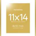 Homeforia 11x14 Picture Frame Gold, High End Metal 11x14 Poster Frames with Mat for 8x10, 11 x 14 Gold Frame Matted to 8 x 10 inch Photo, 11by14 Thin Hanging Frames, Tempered Glass, Wall Kit, Set of 1