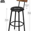 HOOBRO Bar Stools, Bar Stools Set of 2 with PU Upholstered, Bar Chairs with Footrest and Back, 26" Bar Stools for Kitchen Island, Dining Room, Easy to Assemble, Rustic Brown and Black BF31BY01G2