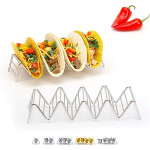 Taco Holders Set of 2 Premium Stainless Steel Stackable Stands, Each Rack Holds 4 or 5 Hard or Soft Tacos, Five Styles By 2lbDepot