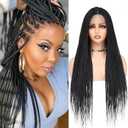 30'' Knotless Box Braided Lace Front Wig for Women  Long Full Lace Braided Wig with Baby Hair, Natural-Looking Double Full Lace Frontal, Black Hand-Braided Hair (Black)